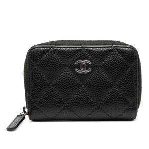 CHANEL Black Caviar Leather Logo Wallet
